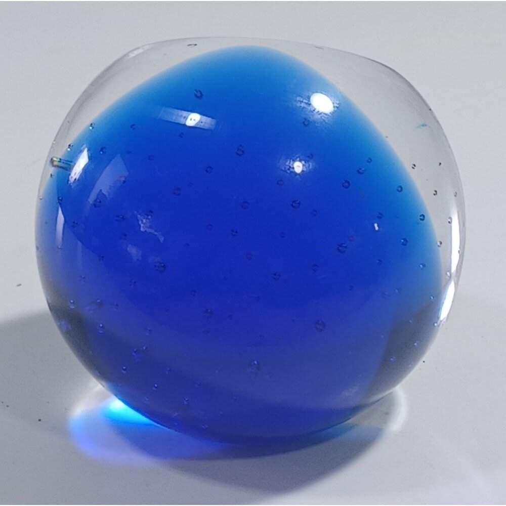 Vintage Caithness Seal Cobalt Blue Clear Controlled Bubble Art Glass Paperweight - Picture 7 of 14